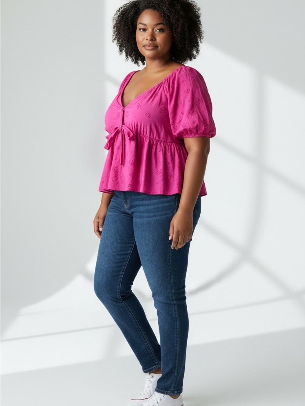 torrid Hot Pink Eyelet Tie-Front Peplum Top